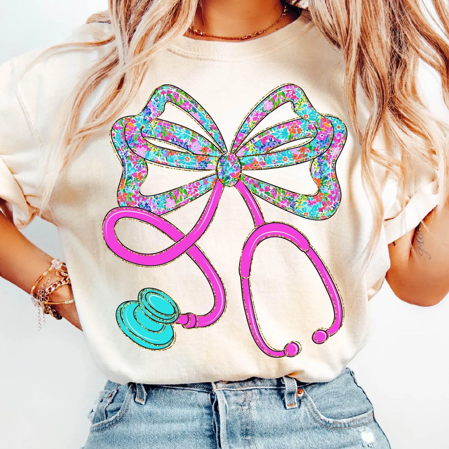 Nurse Bow Stethoscope T-shirt - Comfort Colors