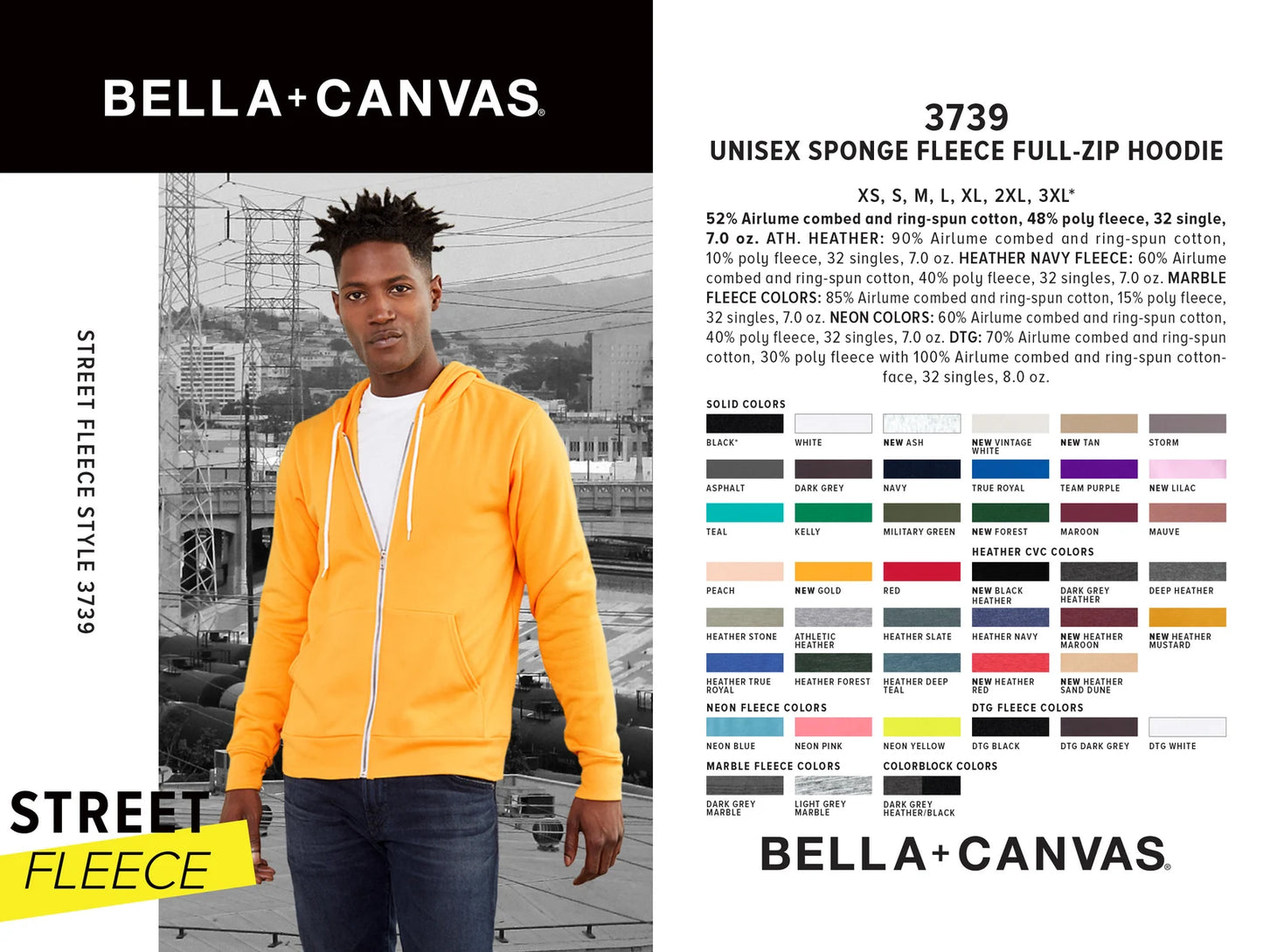 Custom Bella Canvas Unisex Full Zip Hoodie (3739)
