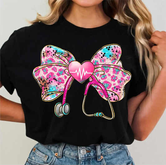 Nurse Bow Stethoscope T-shirt - Bella Canvas
